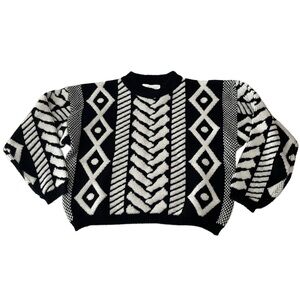 Vintage 80s Jamie Scott B&W Chunky‎ Knit Abstract Sweater
